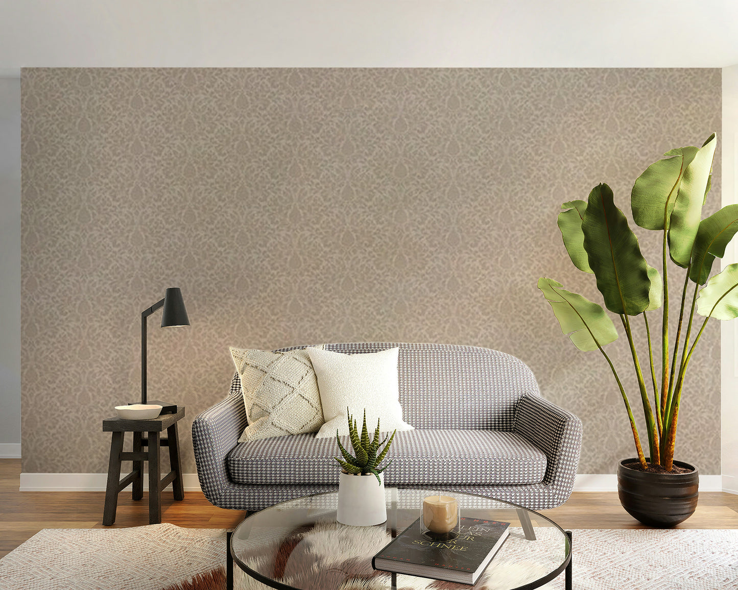 Beige Damask pattern Wallpaper Mural