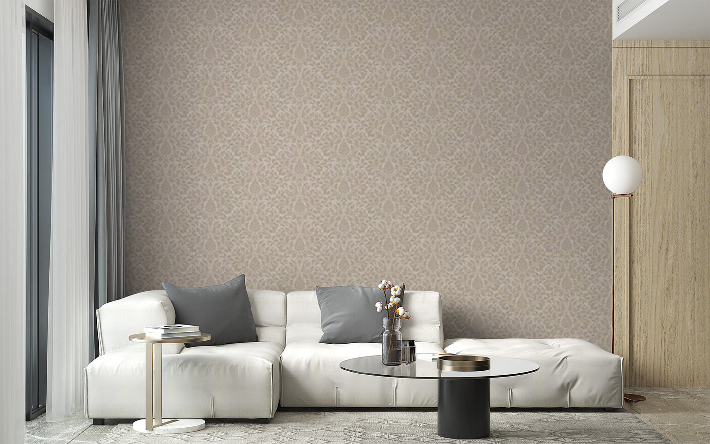 Beige Damask pattern Wallpaper Mural