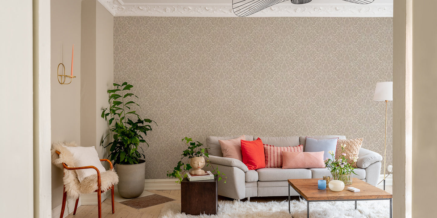 Beige Damask pattern Wallpaper Mural