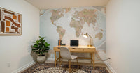 Classic world map in blue and earthy tones Wall Mural
