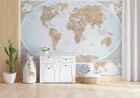 Classic world map in blue and earthy tones Wall Mural
