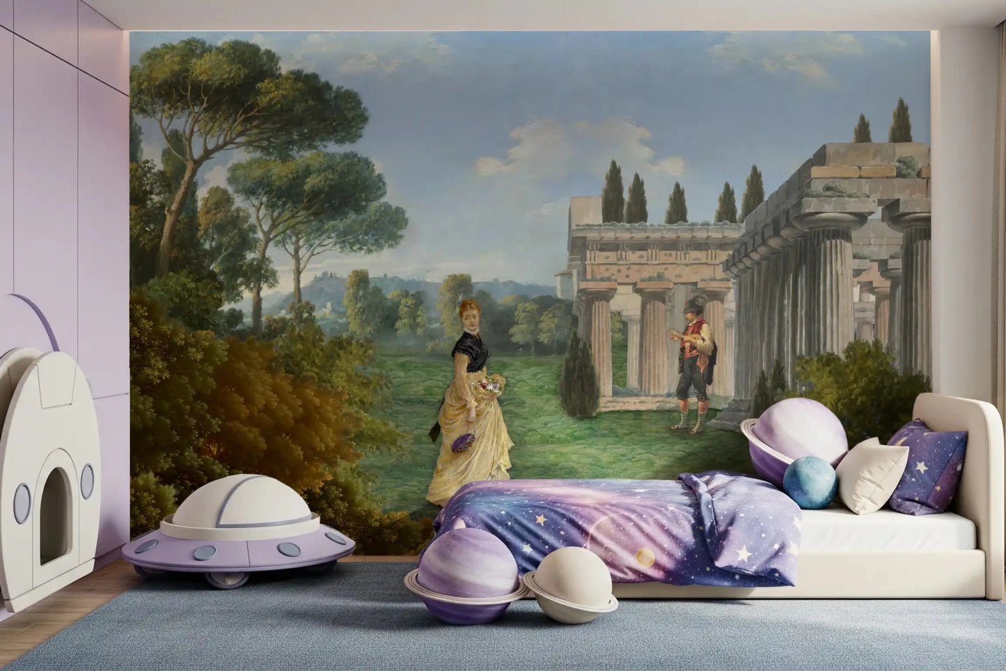 kids room decorated by our Classical Garden Encounter wall mural.