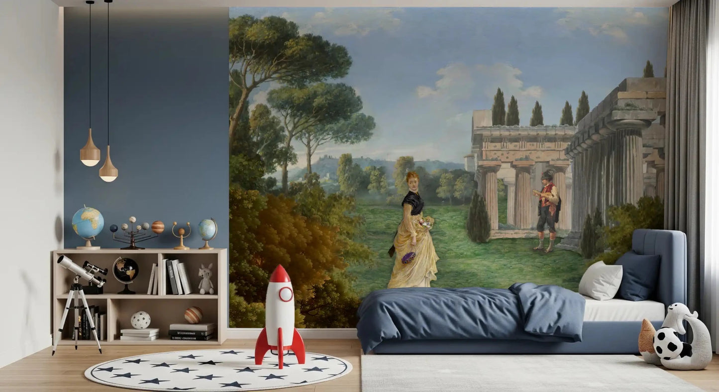 Classical Garden Encounter wall mural brings sophistication to intimate Kids room areas.
