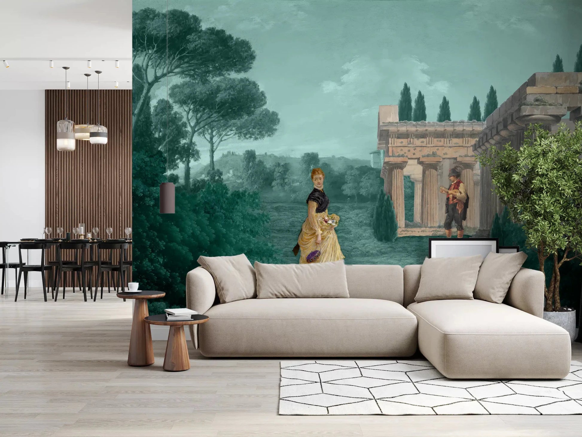 Classical Garden Retreat wall mural adds elegance to living room space