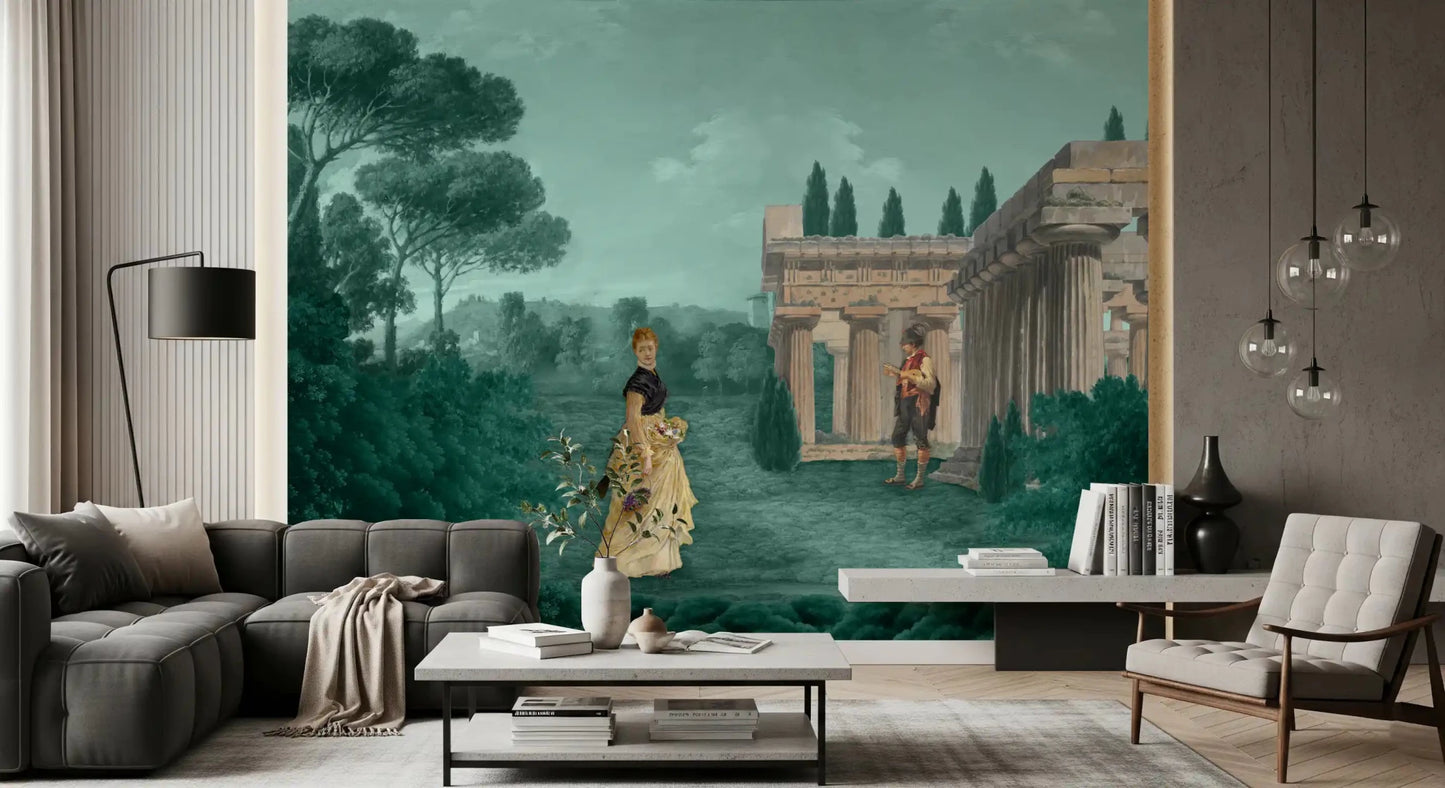 Home office enhanced with Classical Garden Retreat wall mural design
