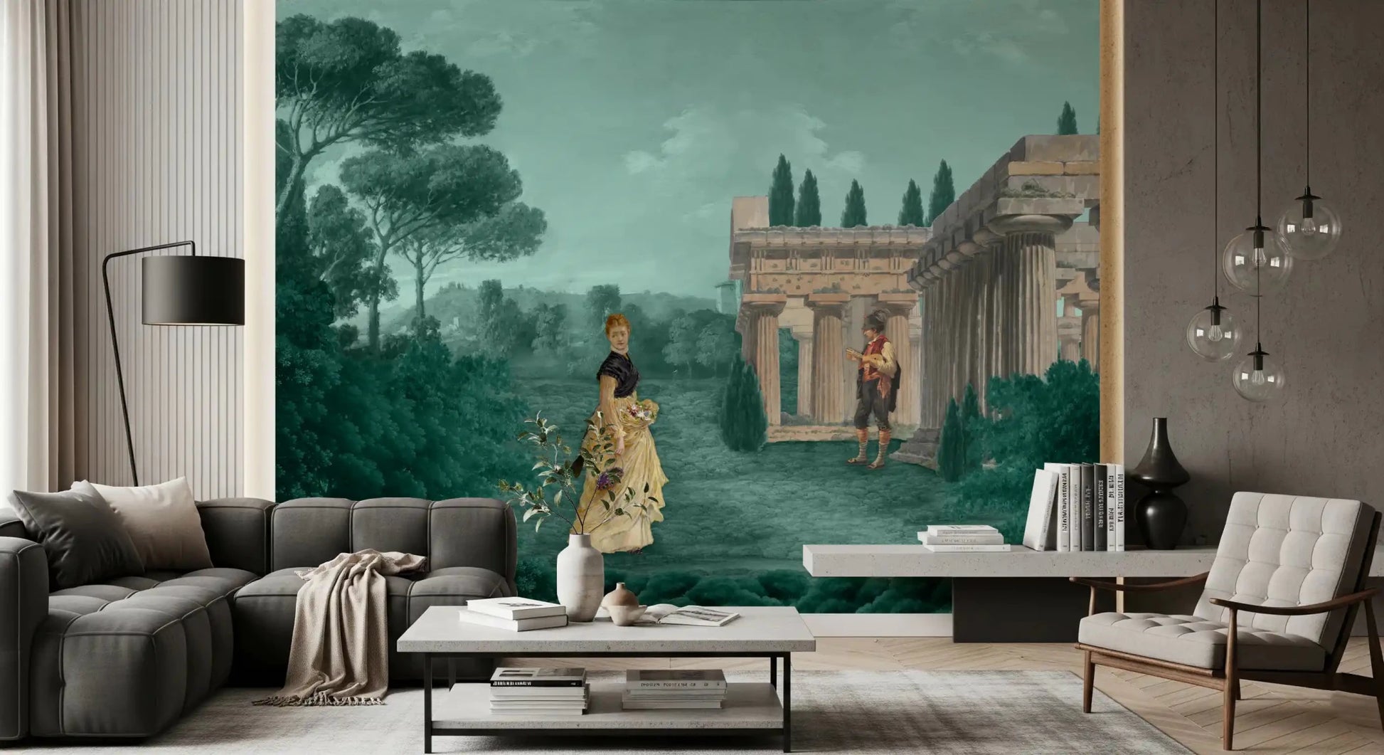 Home office enhanced with Classical Garden Retreat wall mural design