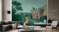 Home office enhanced with Classical Garden Retreat wall mural design