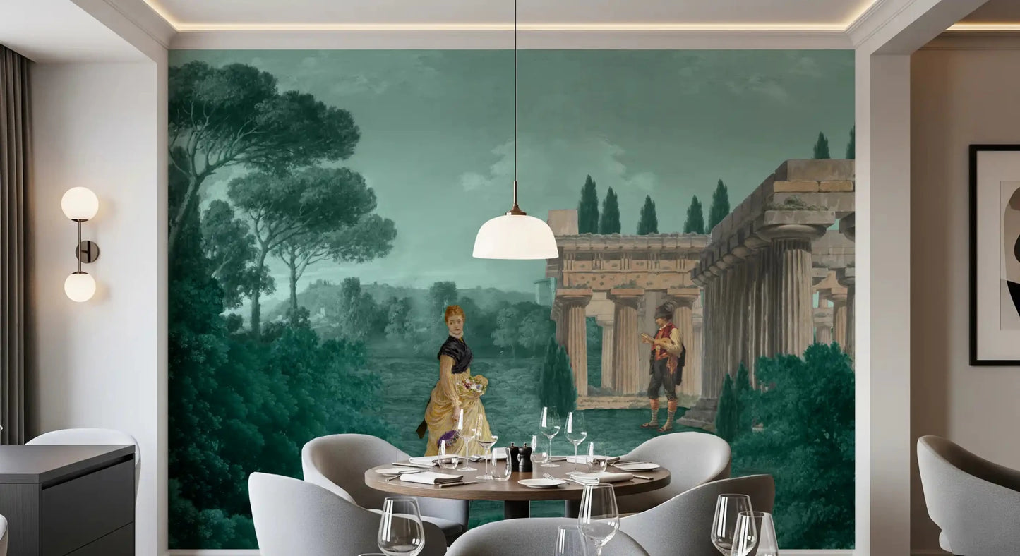 Dining room styled with Classical Garden Retreat wall mural view