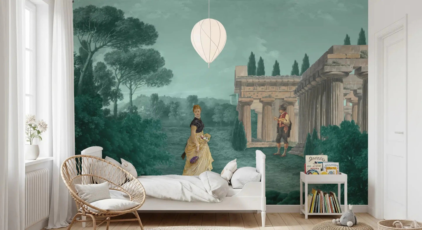 Dining area styled using Classical Garden Retreat wall mural landscape