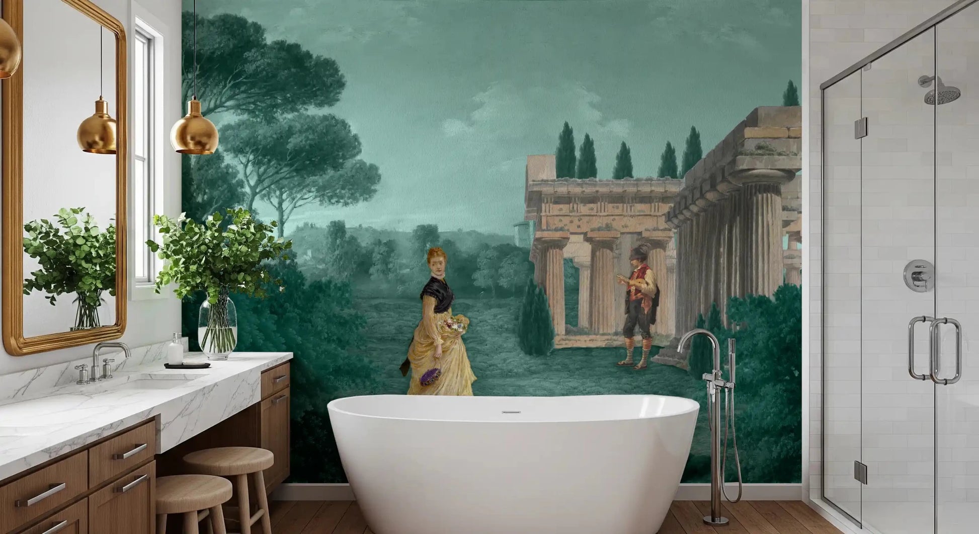 Bathroom finished using Classical Garden Retreat wall mural design