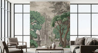 A formal Living room features the lush green oasis wall mural.