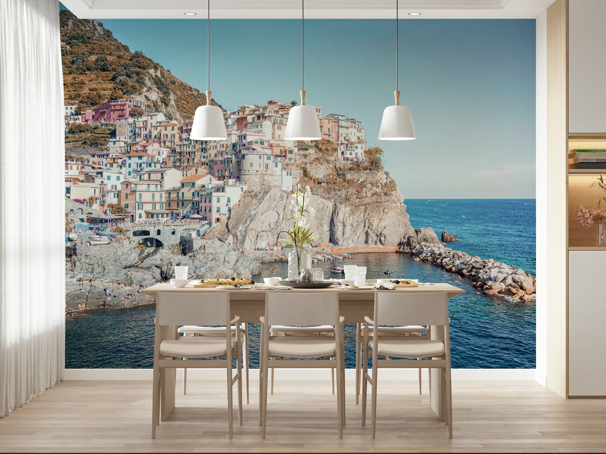 Pastel building cluster Cliffside Homes View wallpaper mural