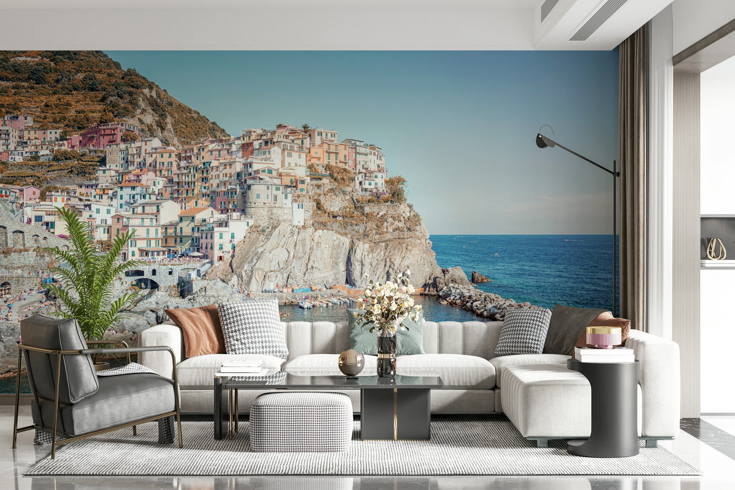 Colorful seaside architecture Cliffside Homes View wallpaper mural