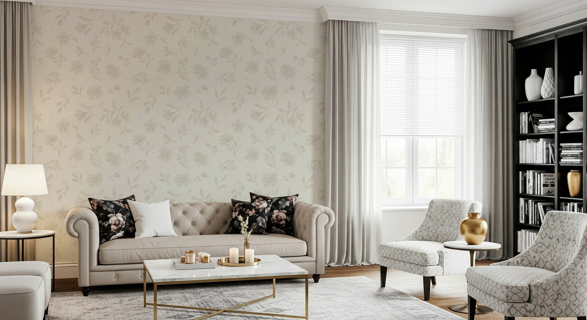 Artistic Neutral Flora Cloud Dancer White peel stick wallpaper.