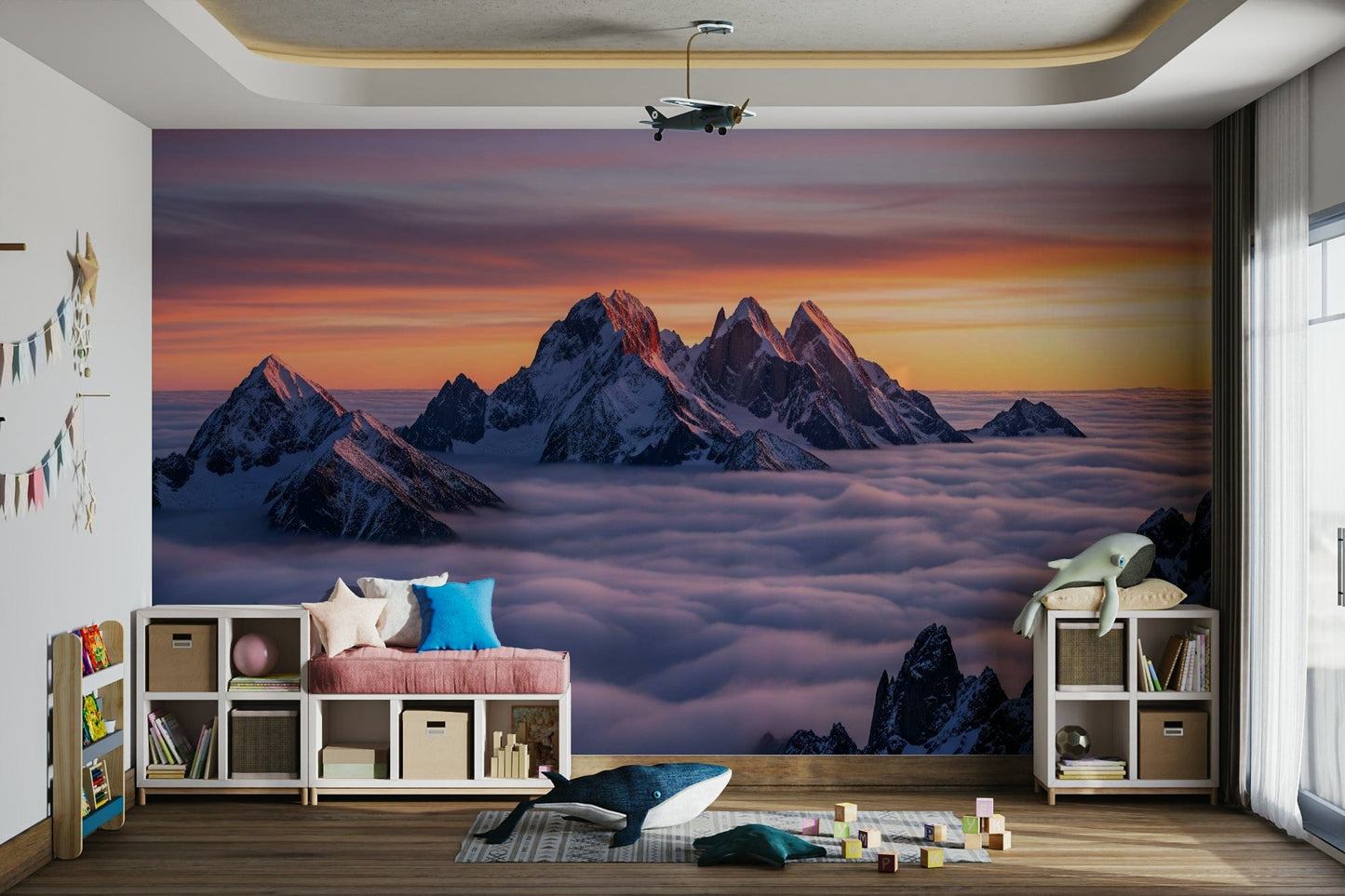 Wall decor showing a tranquil mountain view

