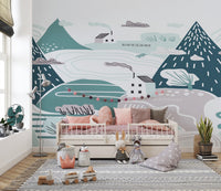 Cloudy winter wall mural for children’s rooms
