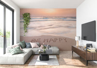 Wall mural Coastal Affirmation aesthetic beach scene soft colors inspiring text.