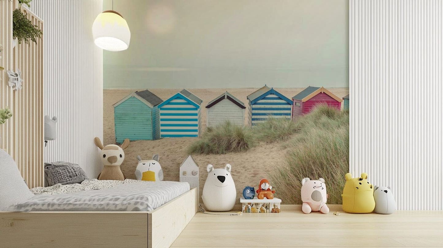 The peel and stick wallpaper showing realistic beach scenery.

