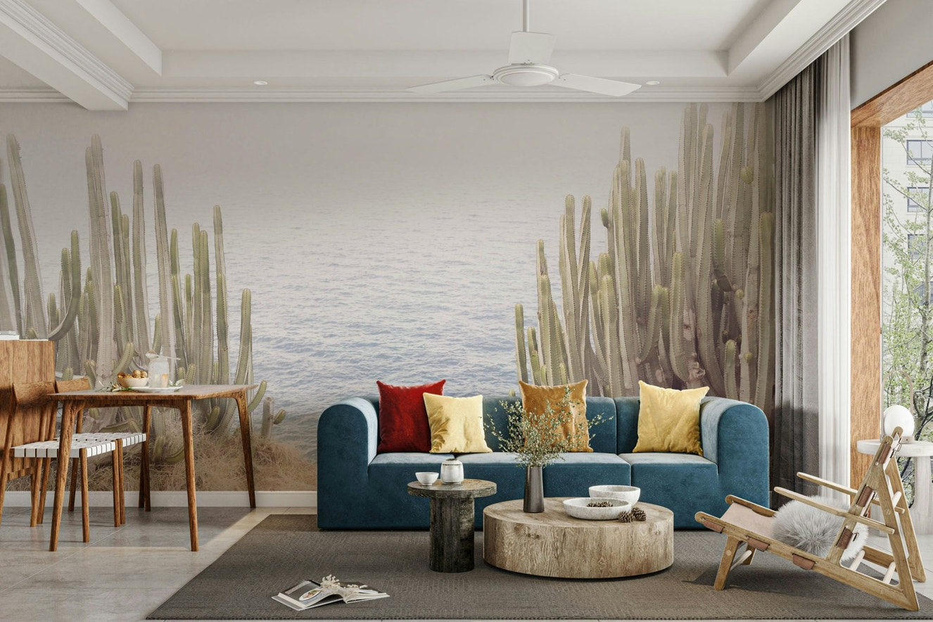 Cactus mural wallpaper with coastal style

