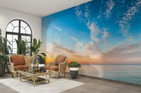 Coastal dusk wall mural with soft pastel sky

