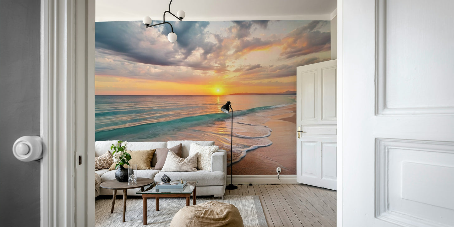 Coastal dream wallpaper with sea, sand, and sky elements

