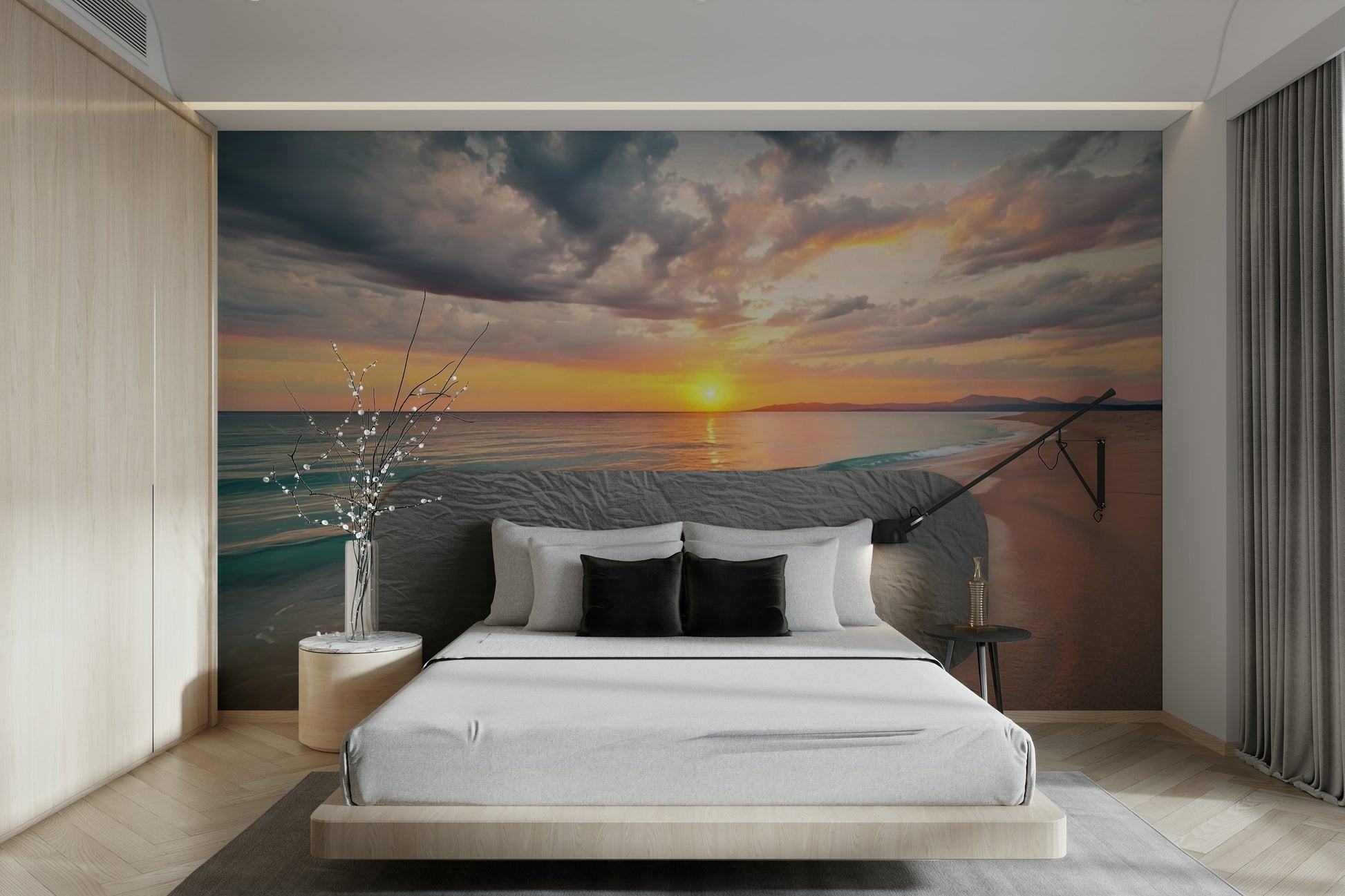Tranquil beach scene wallpaper perfect for modern walls

