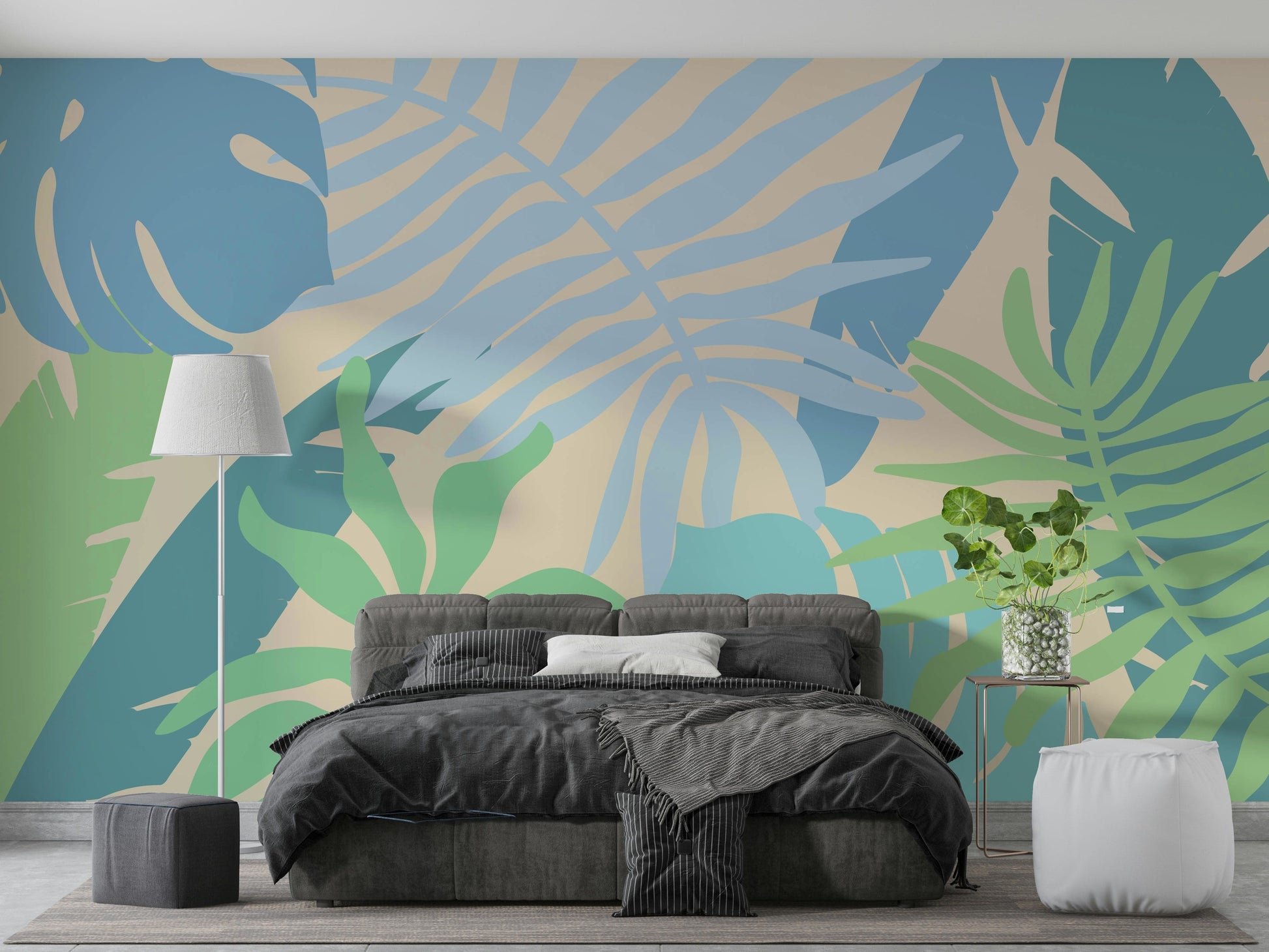 A beautiful coastal leaf wallpaper mural for a modern home.

