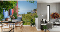 Scenic hillside village overlook on this Coastal Path Charm Wall Mural.