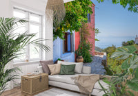 Bright blue sky and calm water featured on Coastal Path Charm Wall Mural.