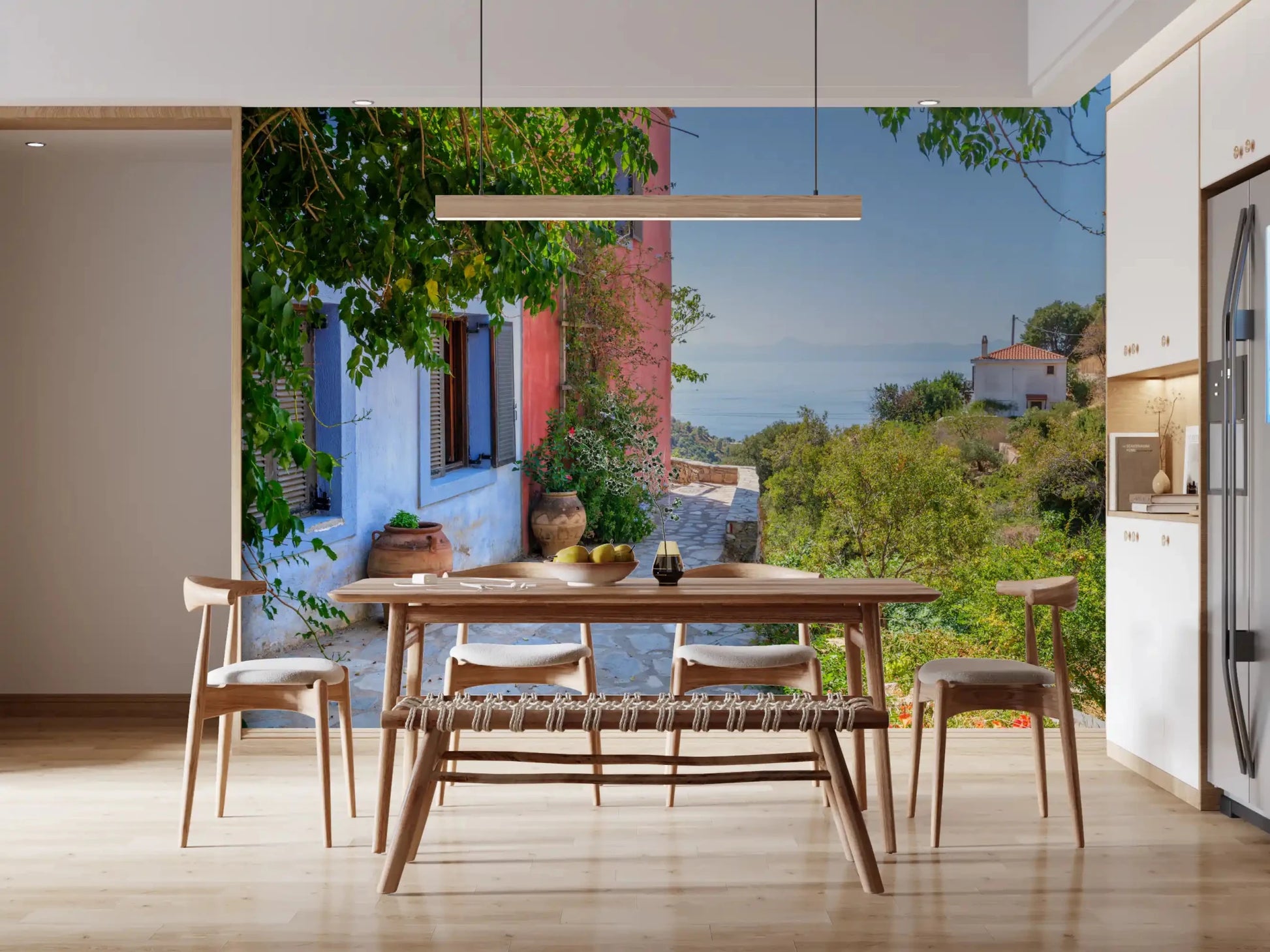 Coastal Path Charm Wall Mural with lush foliage and a distant white house.