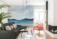 Coastal Scene Wall Mural showing seaside landscape in neutral colours for modern interiors