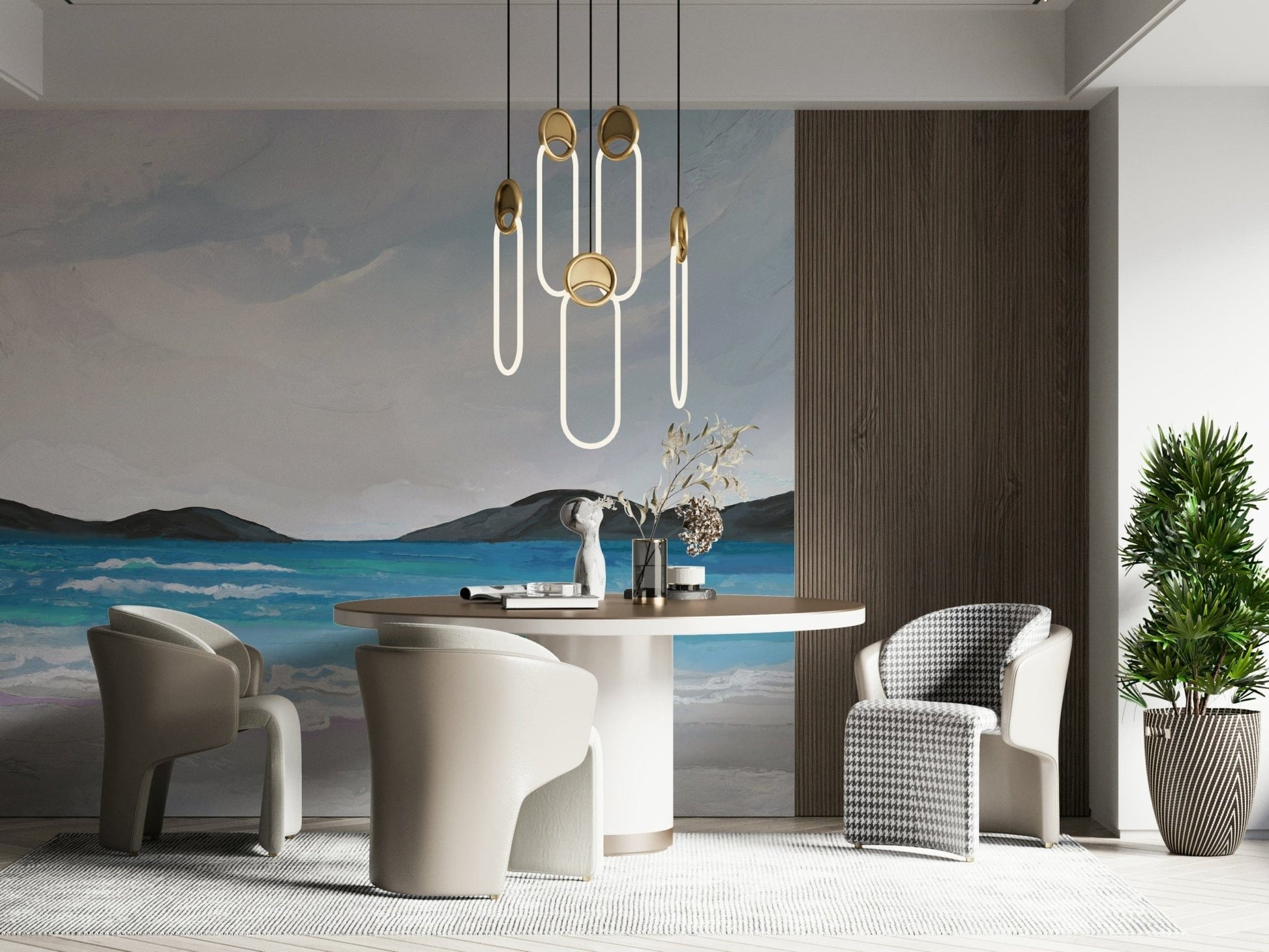 Ocean-themed wall mural with gentle waves and horizon for relaxed living space