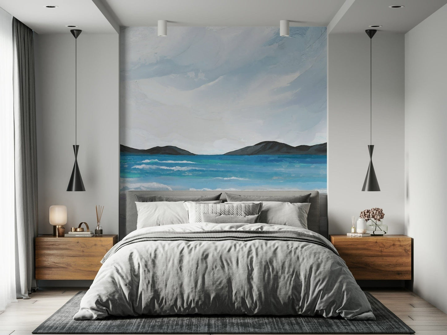Coastal Scene Wall Mural with panoramic beach view for open living areas