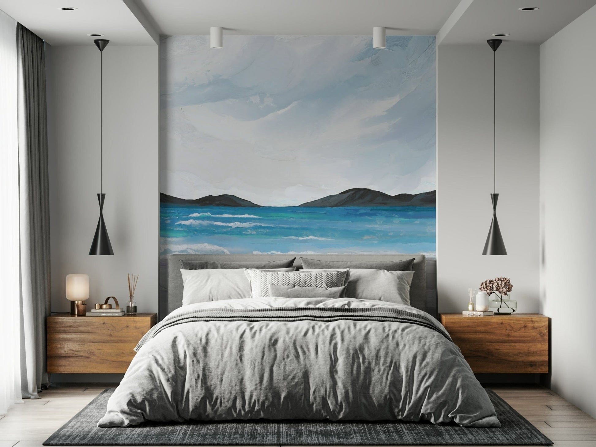 Coastal Scene Wall Mural with panoramic beach view for open living areas