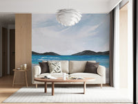 Minimal coastal wall mural with sea and sand details for bedroom walls