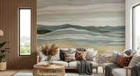 Nature inspired wall covering named Coastal Serenity with grassy sand banks.