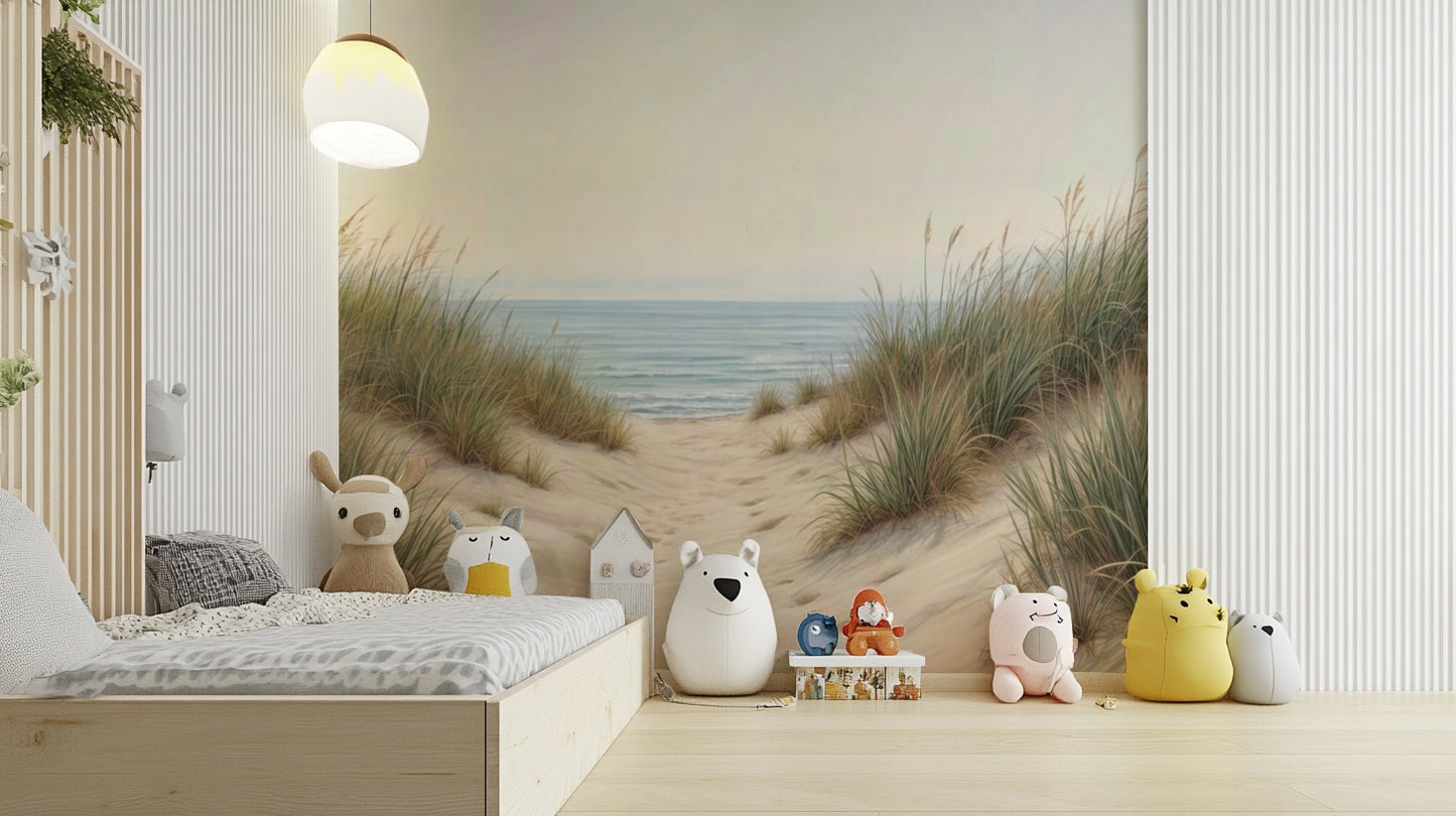 Sandy shore path wall mural design

