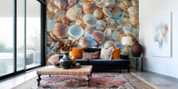 Relaxing Shellscape aquatic wall mural calming beach scene.