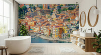 Coastal Village View wall mural picturesque landscape decor.