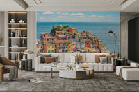 A serene seaside town wall mural for your decor.

