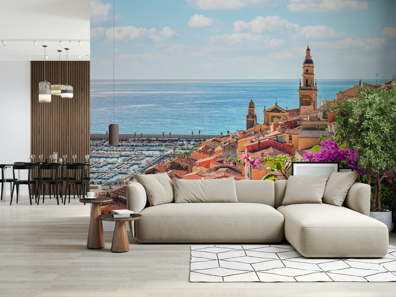 Mediterranean Village wall mural featuring coastal terracotta rooftops.