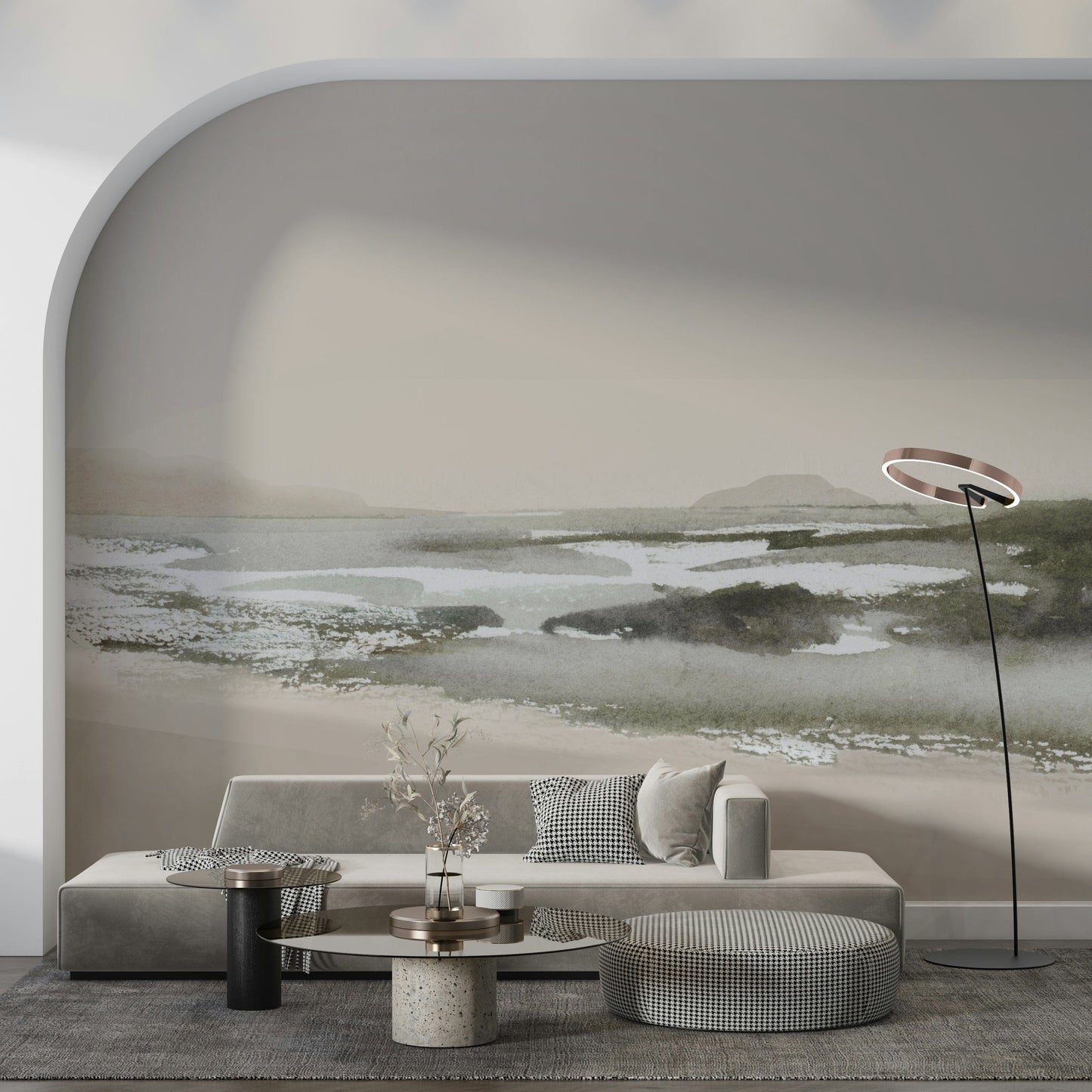 An artistic nature seascape mural for home decor.