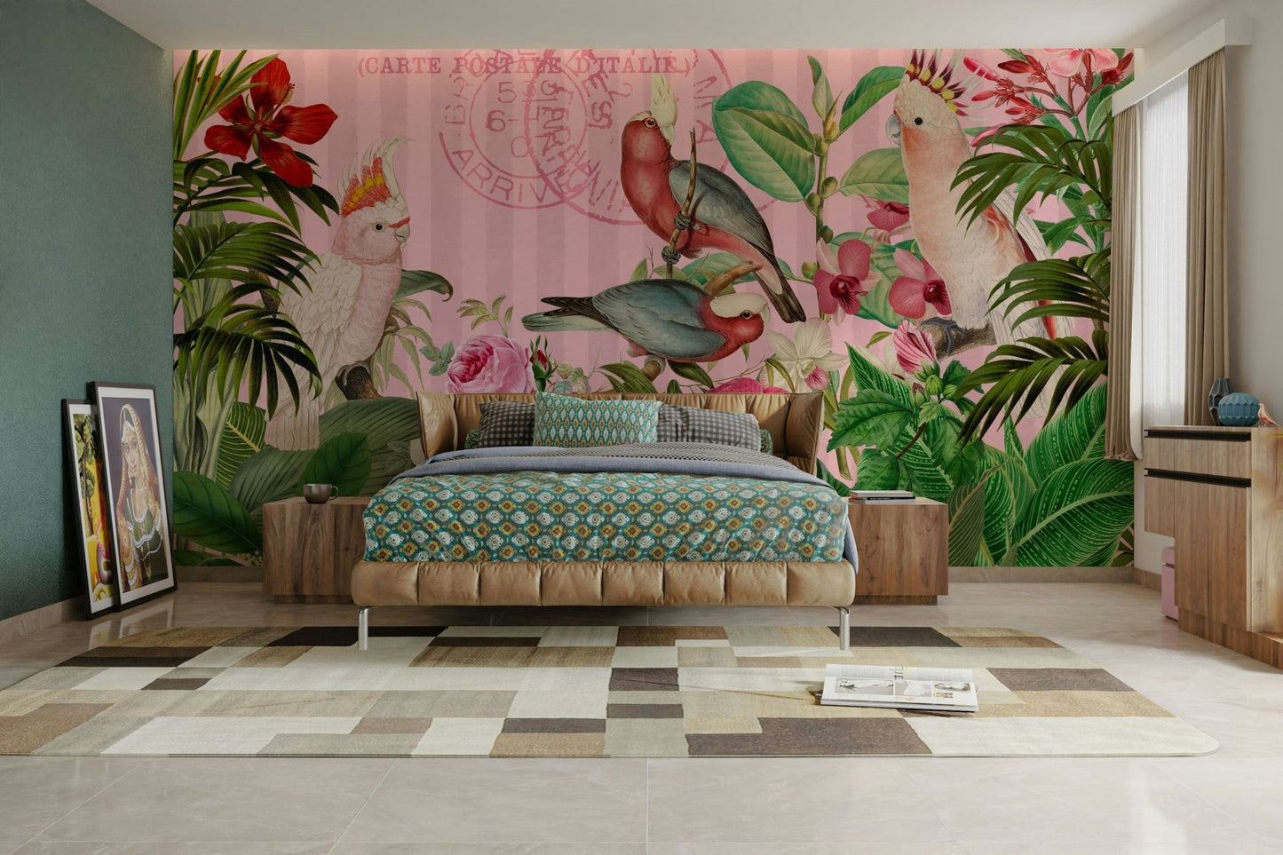 Cockatoos Lush Exotic Flower Paradise Wall Mural

