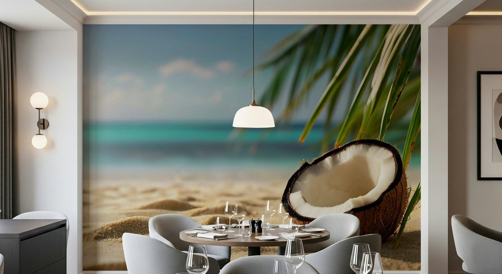 Monochrome palm tree wallpaper for a teenager's bedroom or creative space.