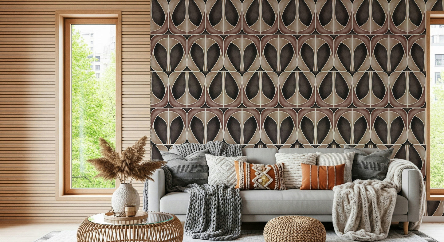 Abstract Softy Dèco Geometries wall mural in espresso shades.