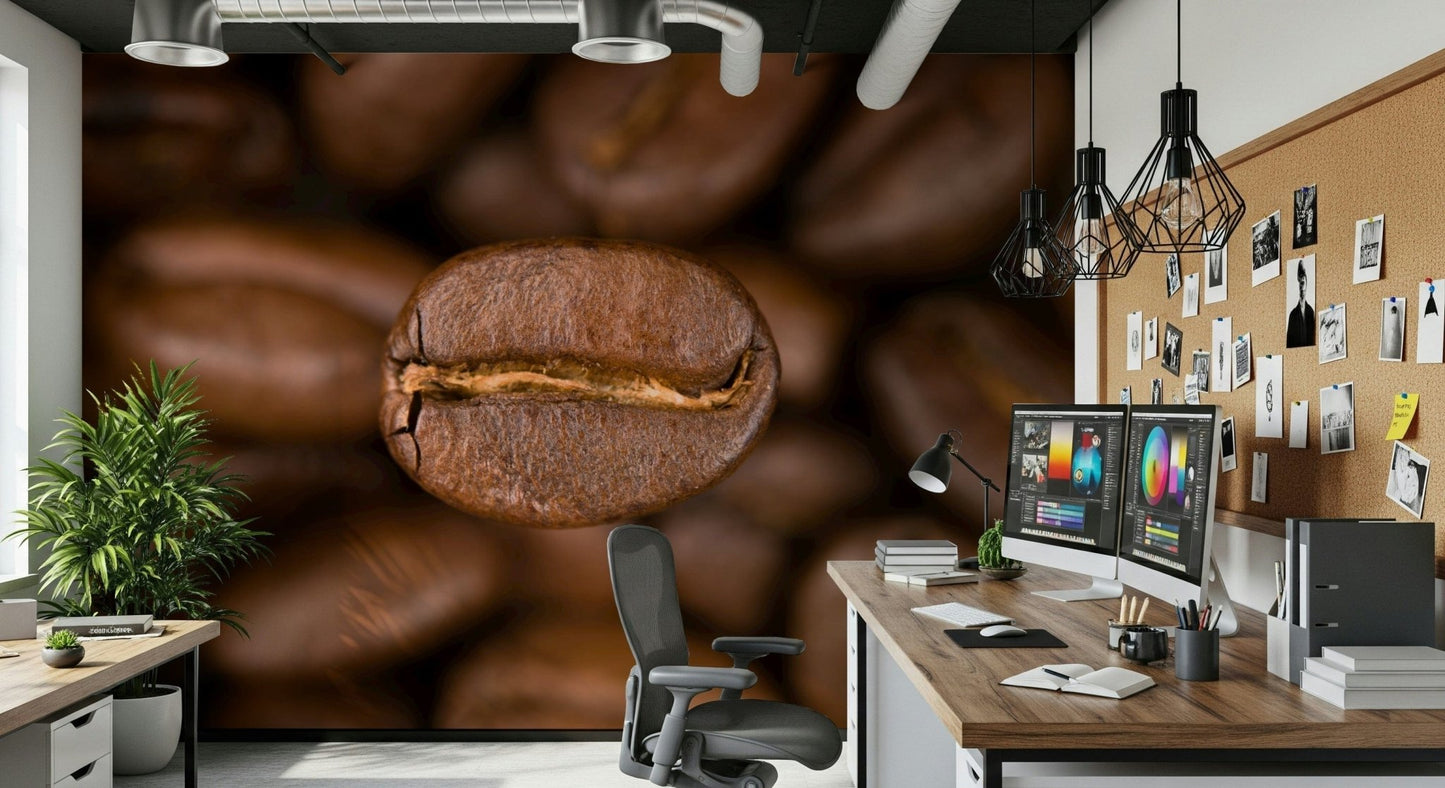 This wallpaper blends warm brown tones and macro photography to celebrate the beauty of roasted coffee beans.