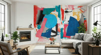 Abstract Color Explosion Wall Mural – Energetic mural featuring chaotic layering of shapes and colorful paint strokes.