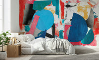 Mixed Media Abstract Wallpaper – Decorative wall mural resembling a collage of painted textures and geometric cutouts.