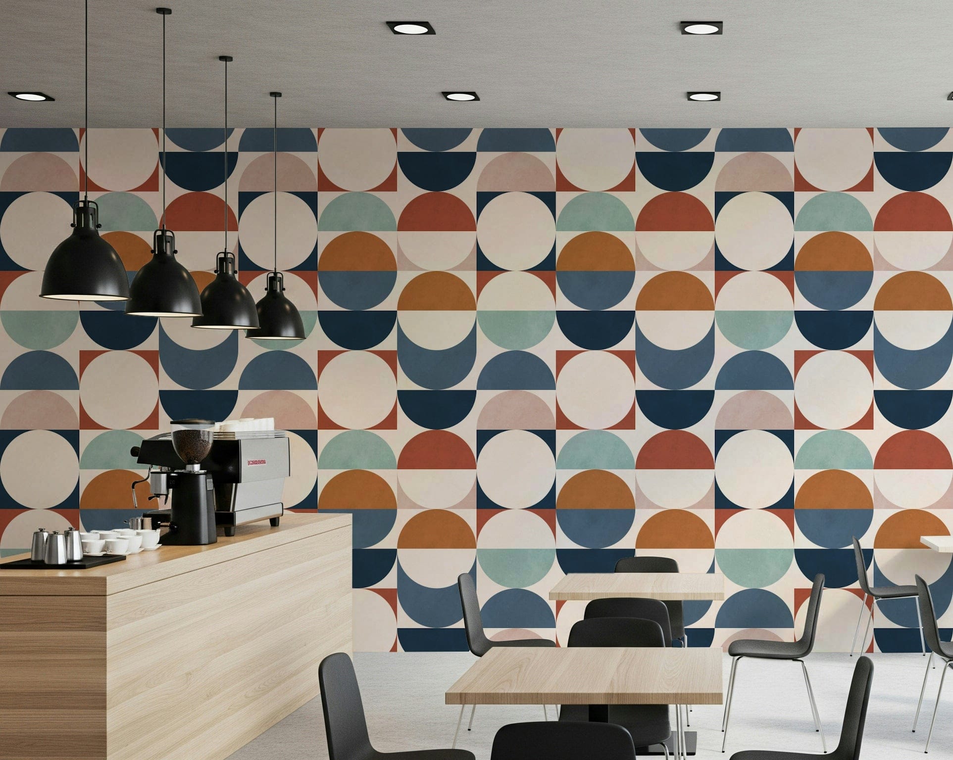 Retro wallpaper mural Color Block Eclipse soft matte finish.