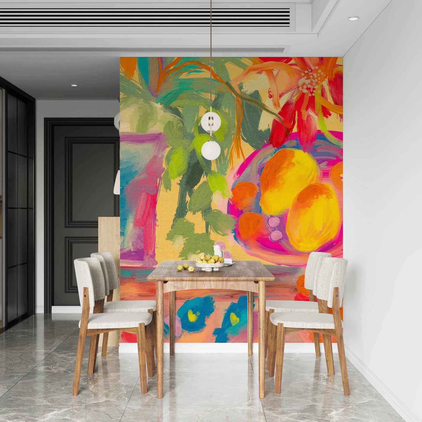 Colorful Abstract Stillife with Flowers and Lemons Wall Mural